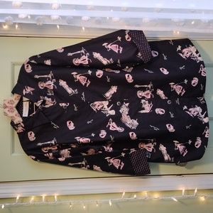Women's Victoria Jones Woman 1X blk pink London Rome Paris tunic button up